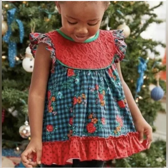 Matilda Jane Other - Matilda Jane Girl Red Boughs of Holly Holiday Plaid Ruffle Lace Tunic Top Size 8